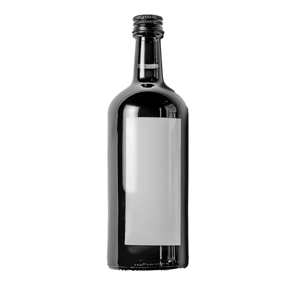 A single black wine bottle with a blank label, perfect for mockup or design presentation png