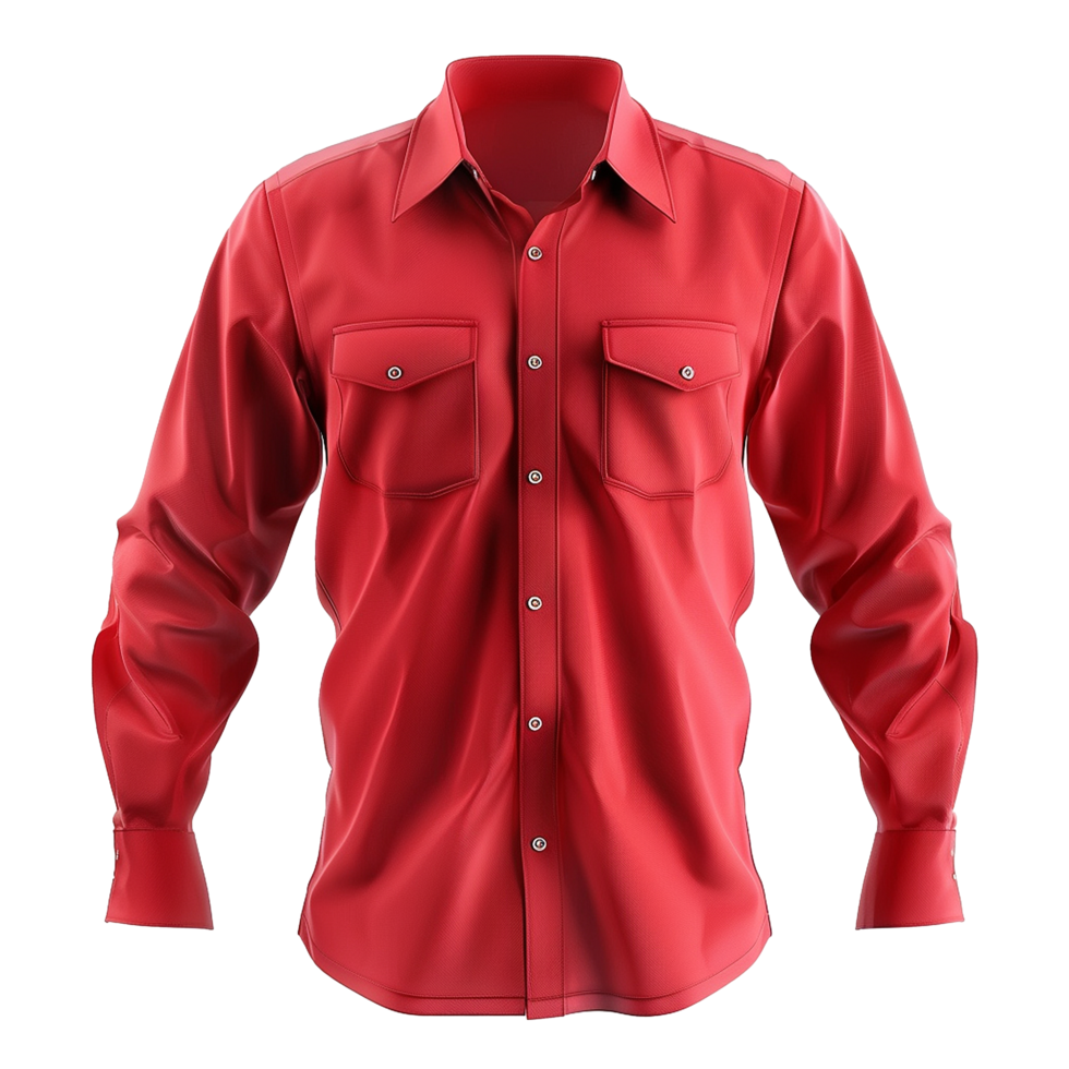 Classic Red Long Sleeve Button Down Shirt with Two Chest Pockets Mens Apparel png
