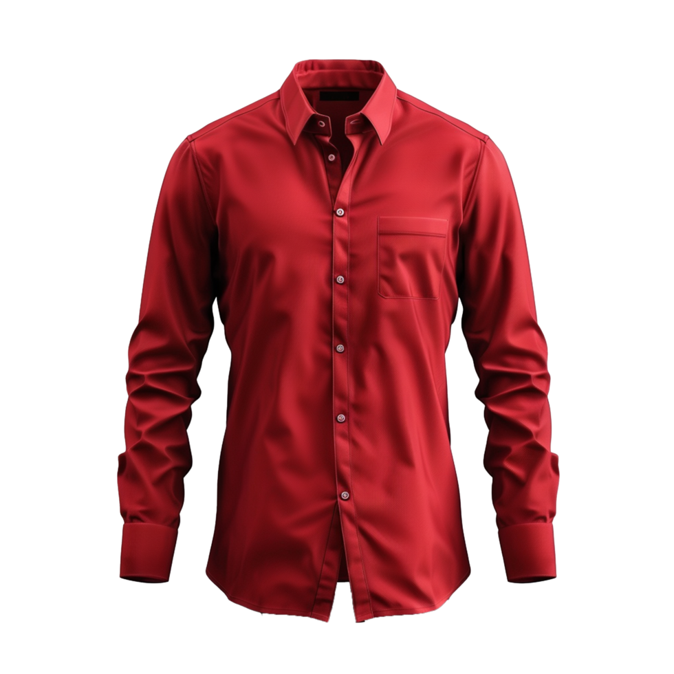 A classic longsleeved red dress shirt for men, buttondown collar, single pocket, perfect for formal and casual occasions png