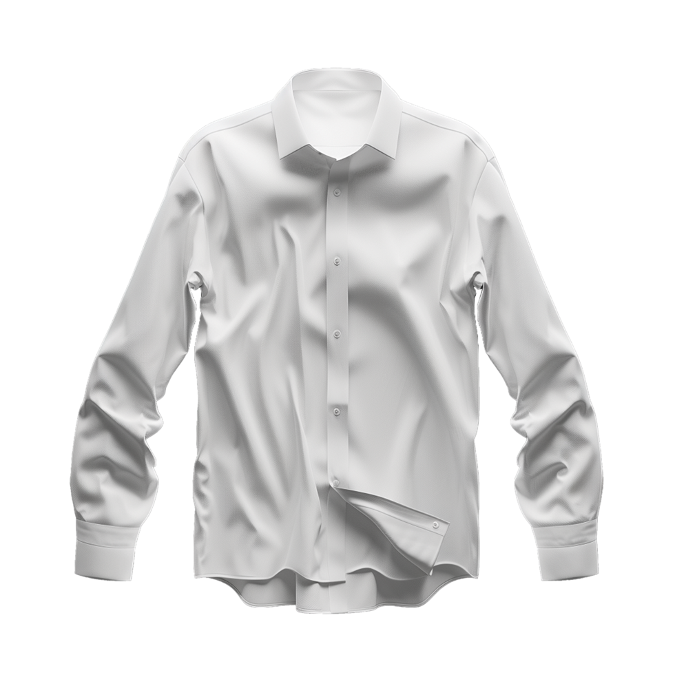 A crisp white long sleeve dress shirt mockup, elegantly draped, showcasing its clean design and perfect fit for a modern professional look. png