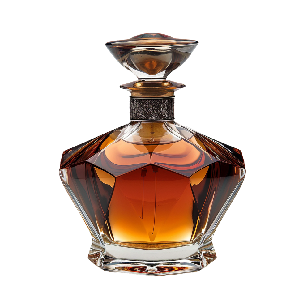 Elegant Decanter of Premium Aged Amber Liquid Beverage png