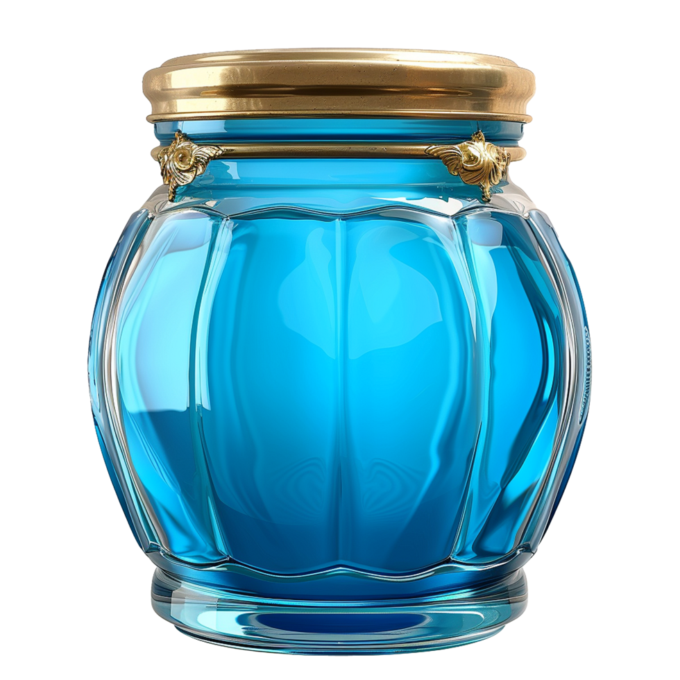 Elegant Blue Glass Jar with Gold Accents Decorative Container png