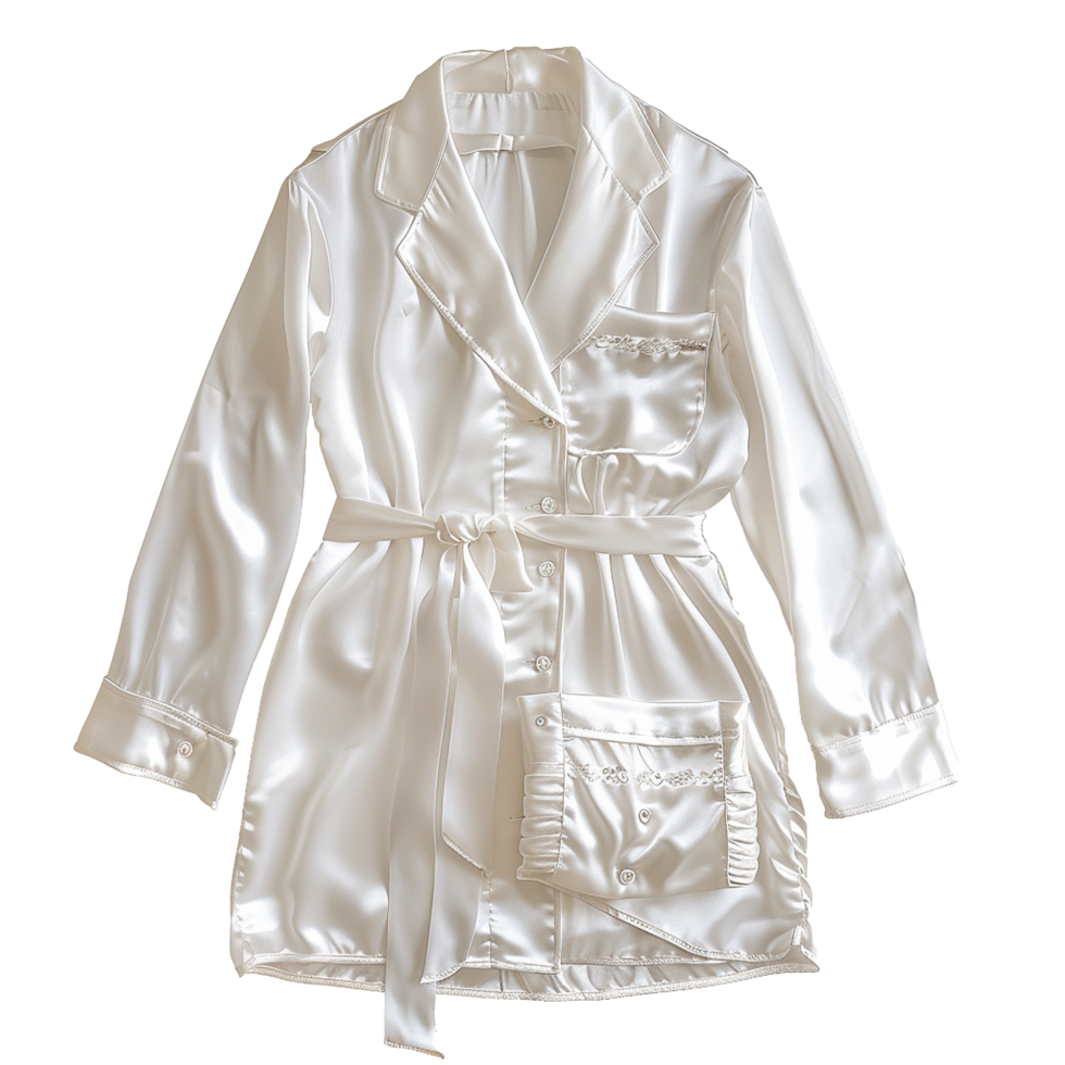 Elegant OffWhite Satin Pajama Set with Long Sleeves and Matching Shorts png