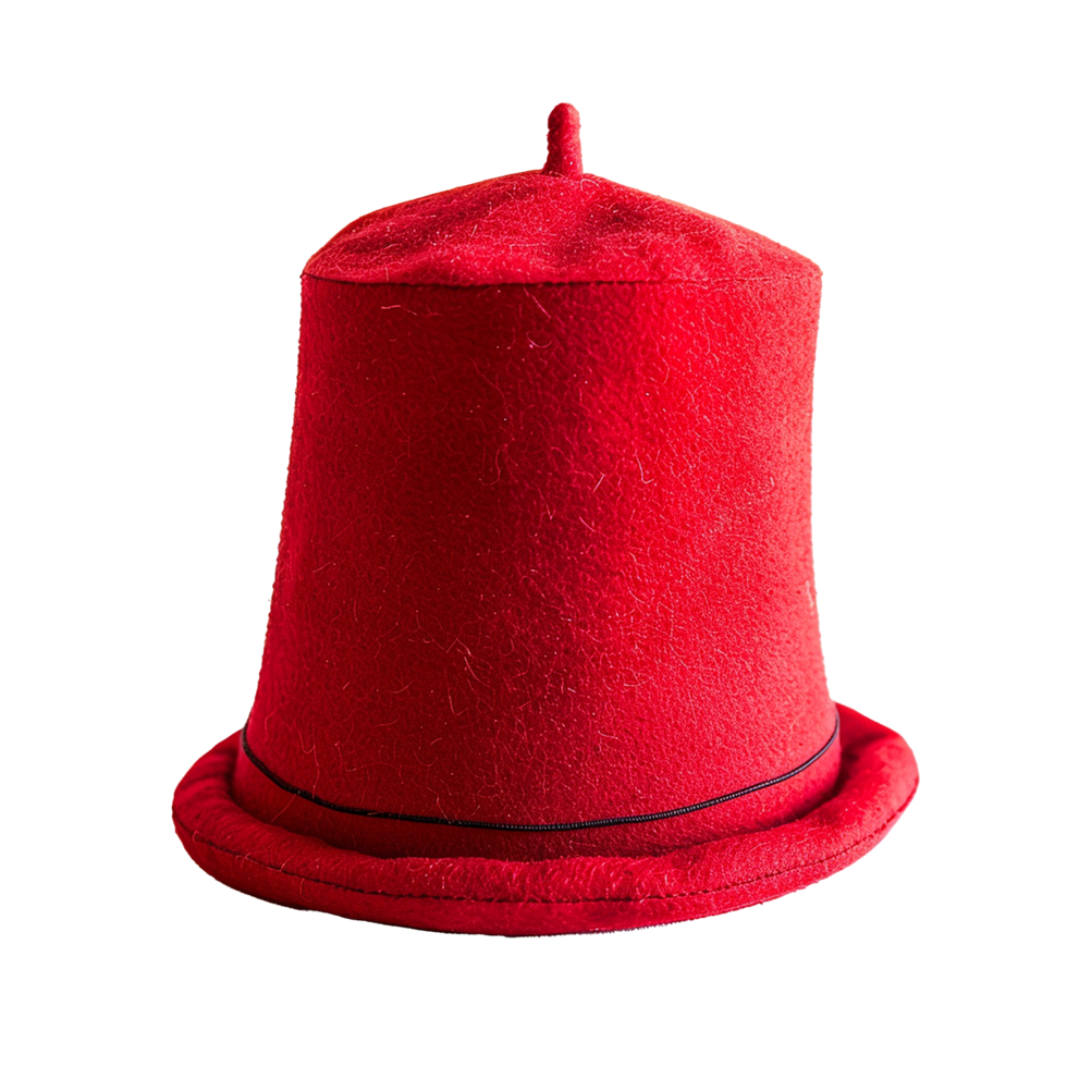 A vibrant red felt hat with a short brim and a pointed crown png