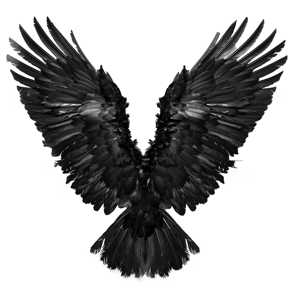 Majestic Black Raven Wings Spread Wide Open in a Dramatic Pose png