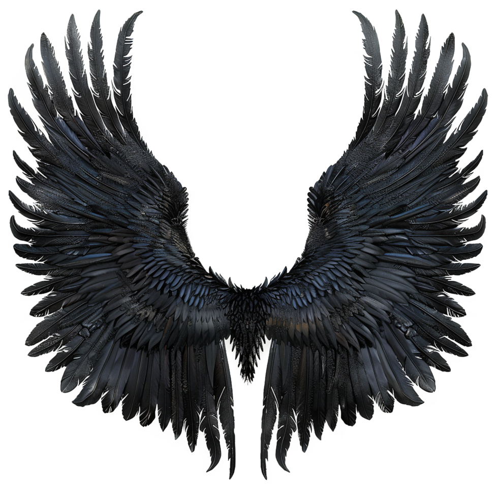 Majestic Pair of Dark Raven Wings Feathered and Spreads Wide png