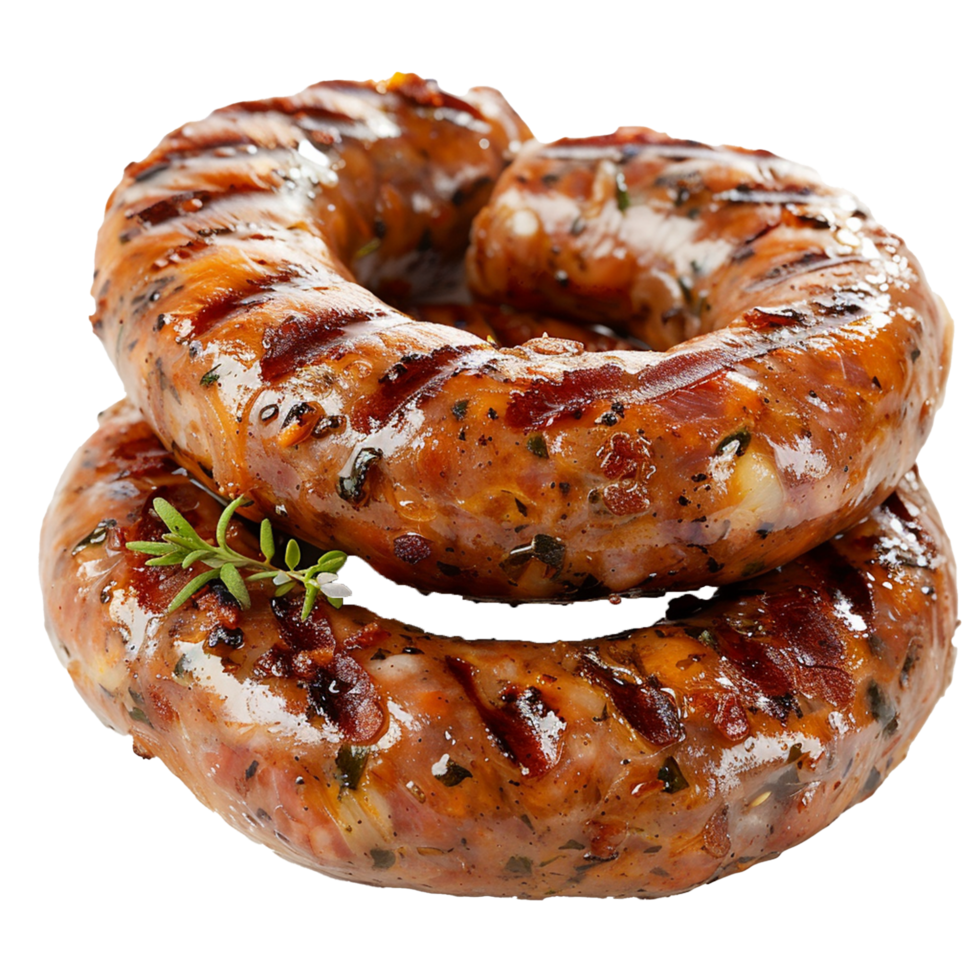 Delicious Grilled Ring Sausages with Herbs and Glaze a Perfect BBQ Treat png