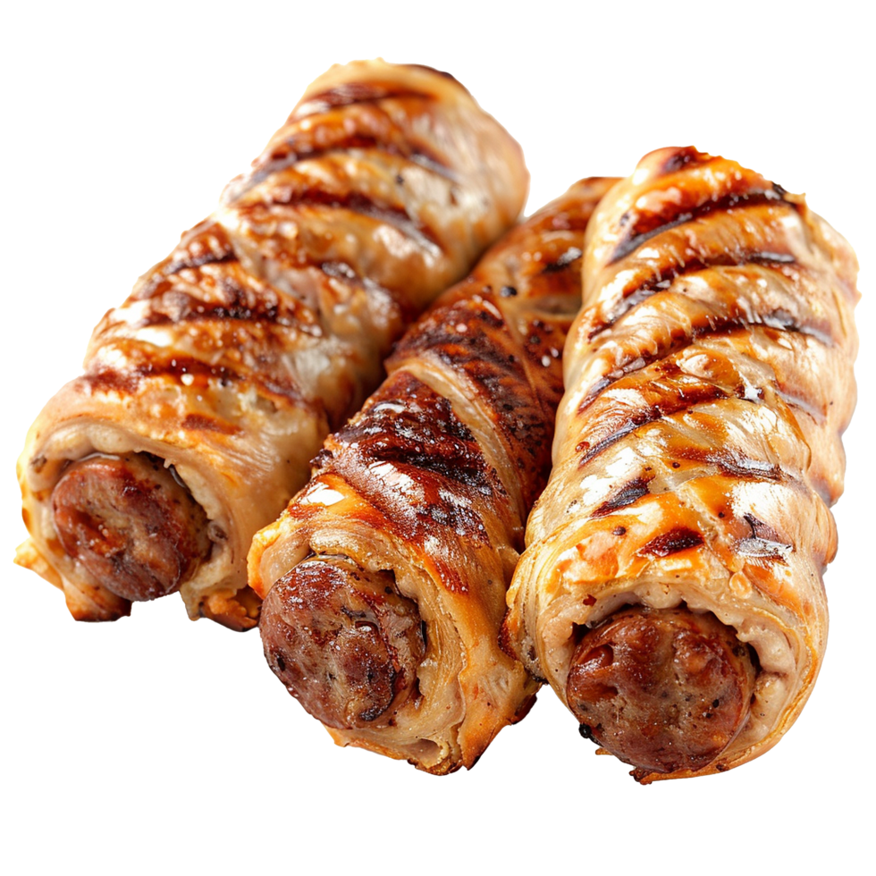 Delicious Grilled Sausage Rolls Wrapped in Flaky Pastry png