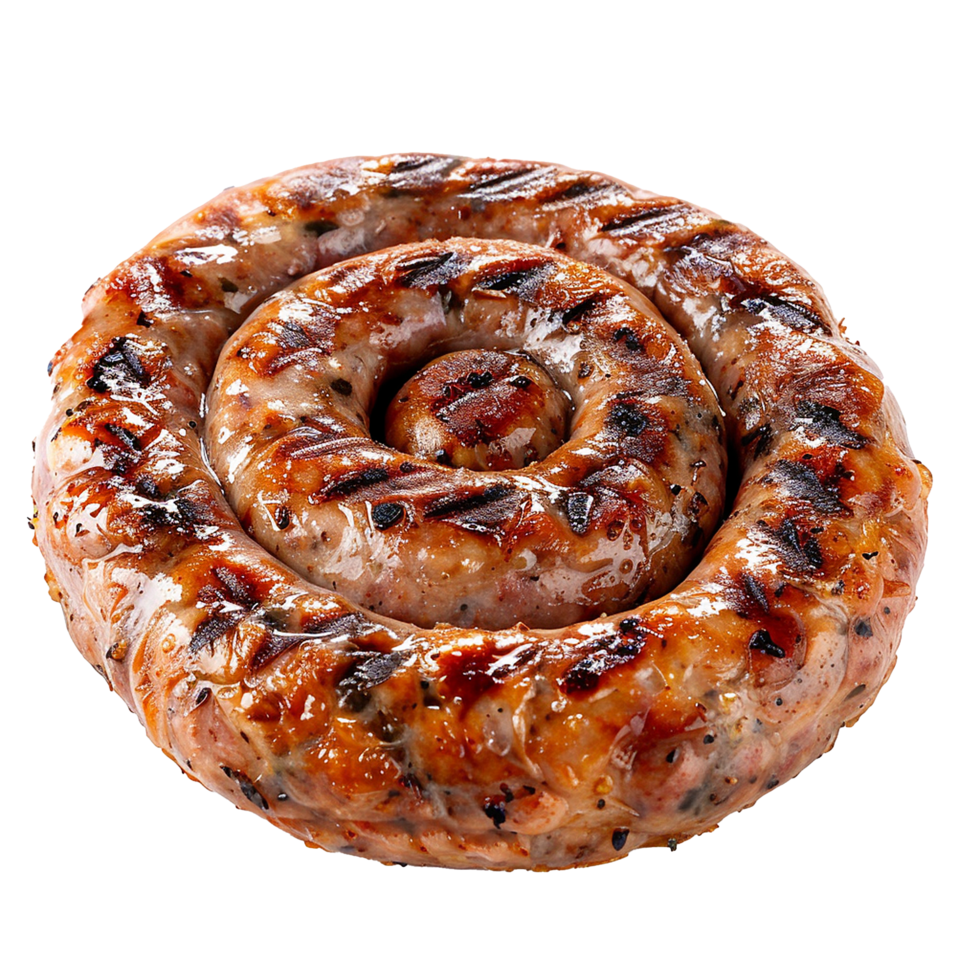 Delicious Grilled Spiral Sausage Ring Ready to Eat png