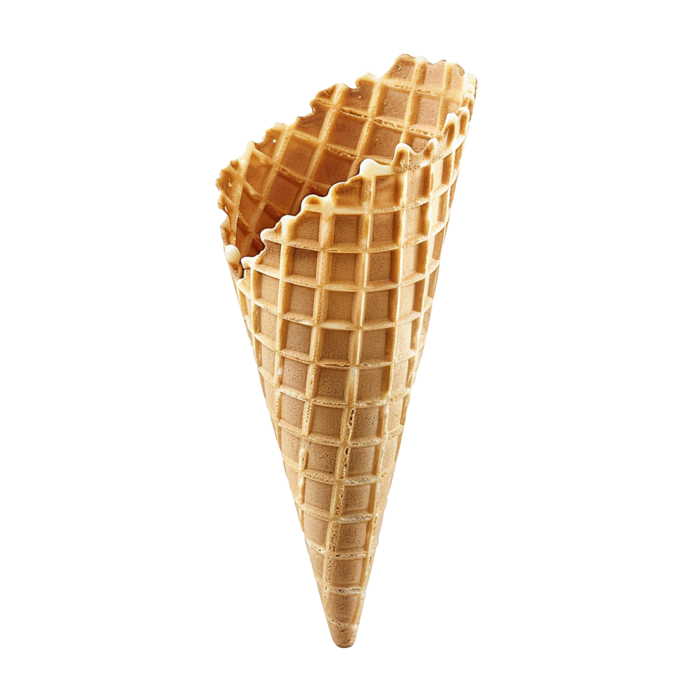 A Single Empty Waffle Ice Cream Cone with a Slightly Irregular Top Edge png