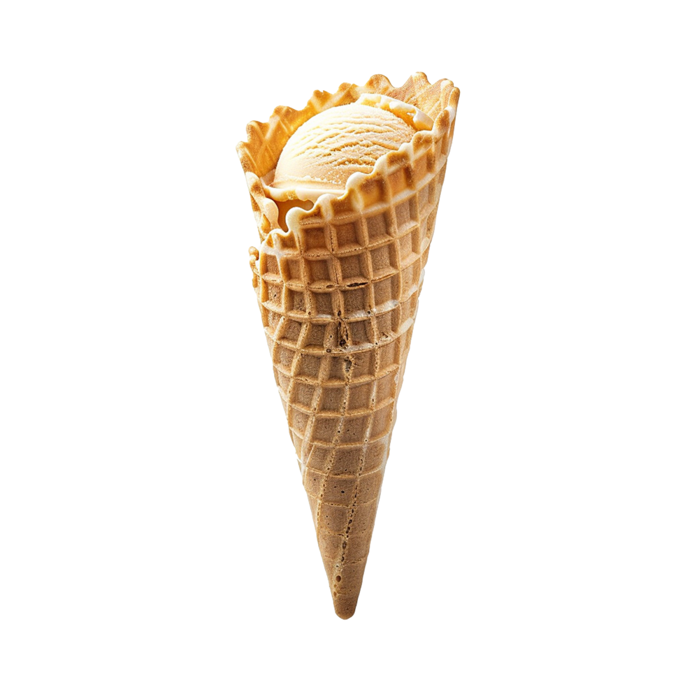 A Single Scoop of Creamy Ice Cream in a Waffle Cone png