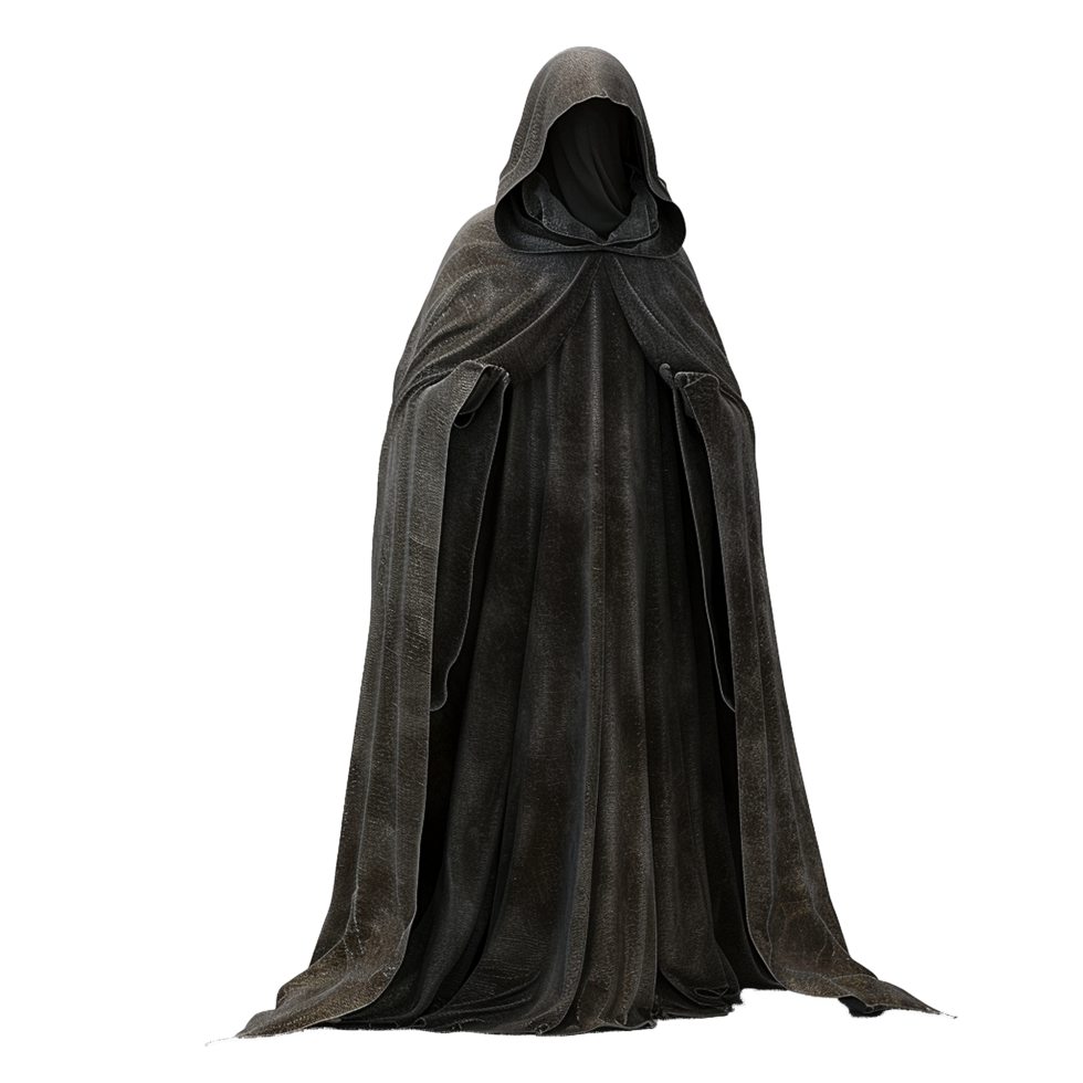 Mysterious Dark Hooded Cloak Figure 3D Render Illustration png