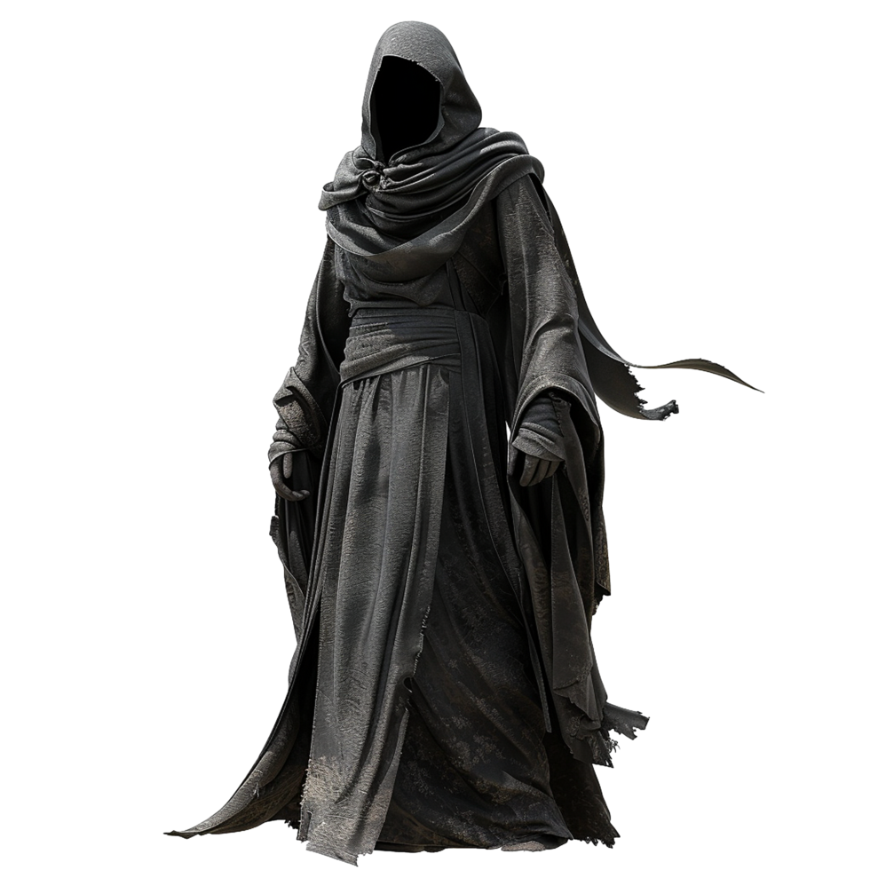 Mysterious Figure in Dark Hooded Robe Mysterious and enigmatic figure cloaked in darkness png