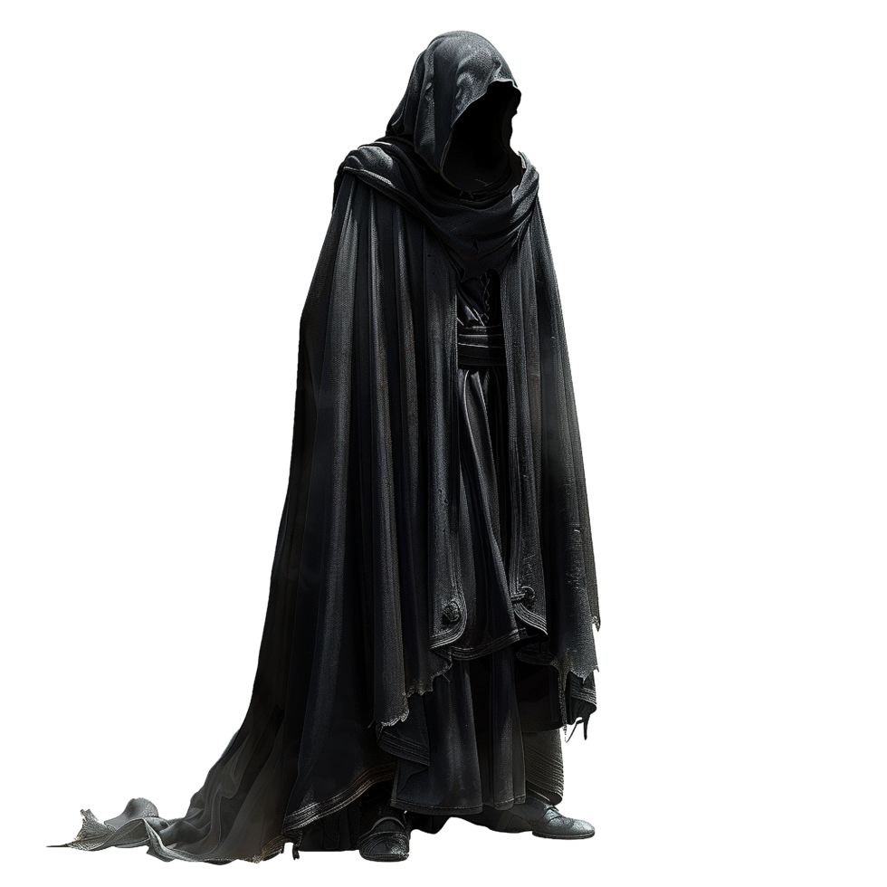 Mysterious Figure in Dark Hooded Cloak and Long Robe png
