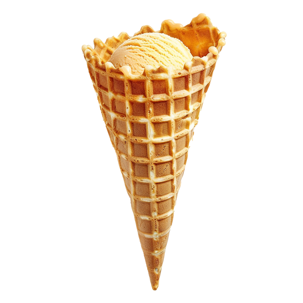 A Delicious Scoop of Vanilla Ice Cream in a Crispy Waffle Cone png