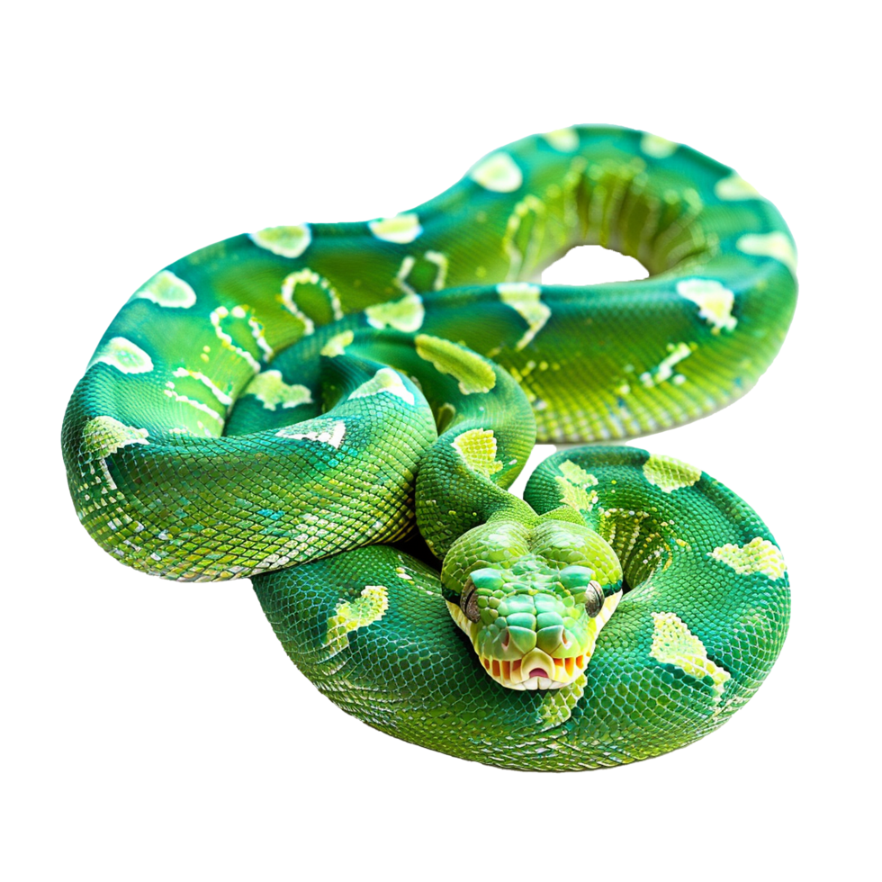 Stunning Emerald Green Tree Boa Snake Close Up Detailed Texture Scales Reptile png