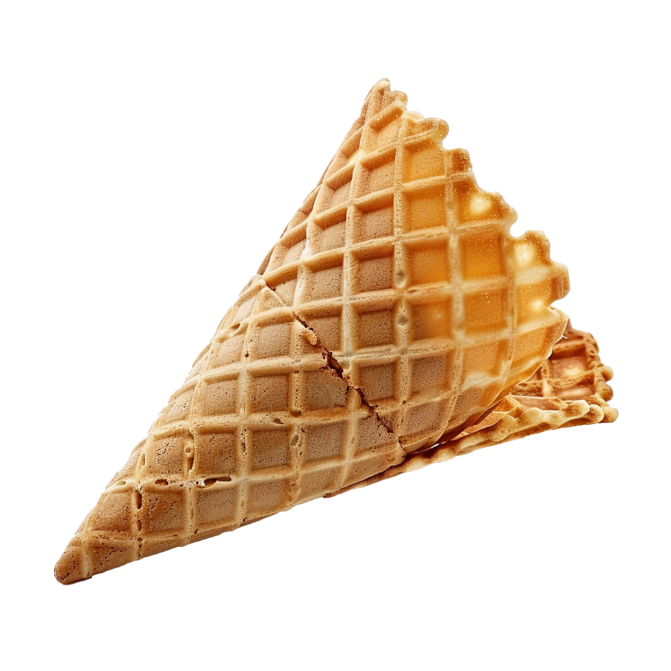 A CloseUp View of a Crispy Waffle Ice Cream Cone Broken in Two png