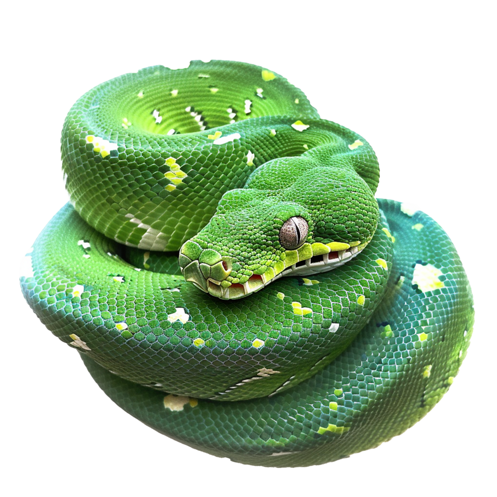 Closeup of a Green Tree Python Beautifully Coiled Showing Scales and Eye Detail png