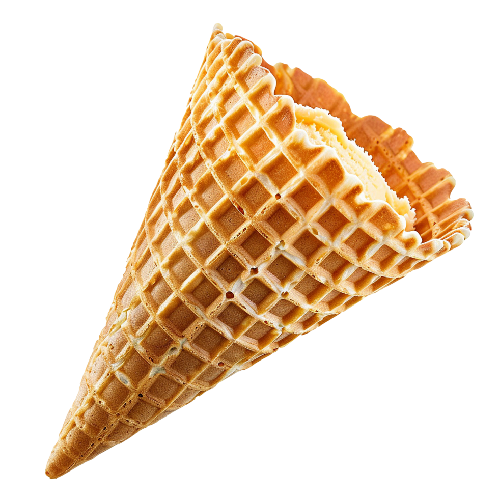 A Delicious Waffle Ice Cream Cone Filled with Creamy Vanilla Ice Cream png