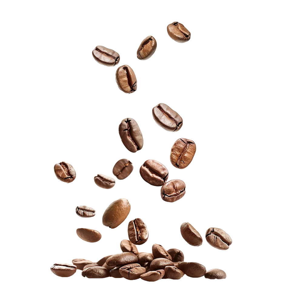 Roasted Coffee Beans Falling on a Light Background A Stunning Image of Aromatic Coffee Beans png