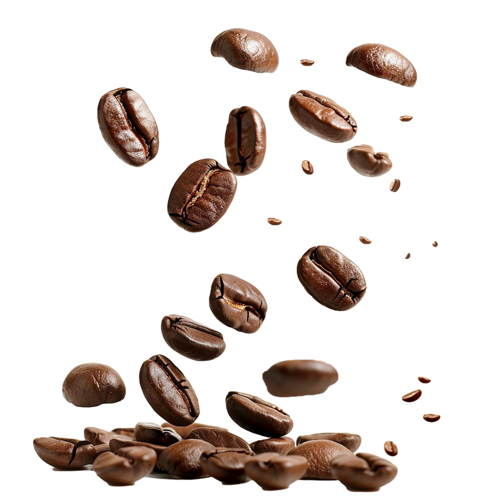 Roasted Coffee Beans Falling and Scattered on a Light Background png