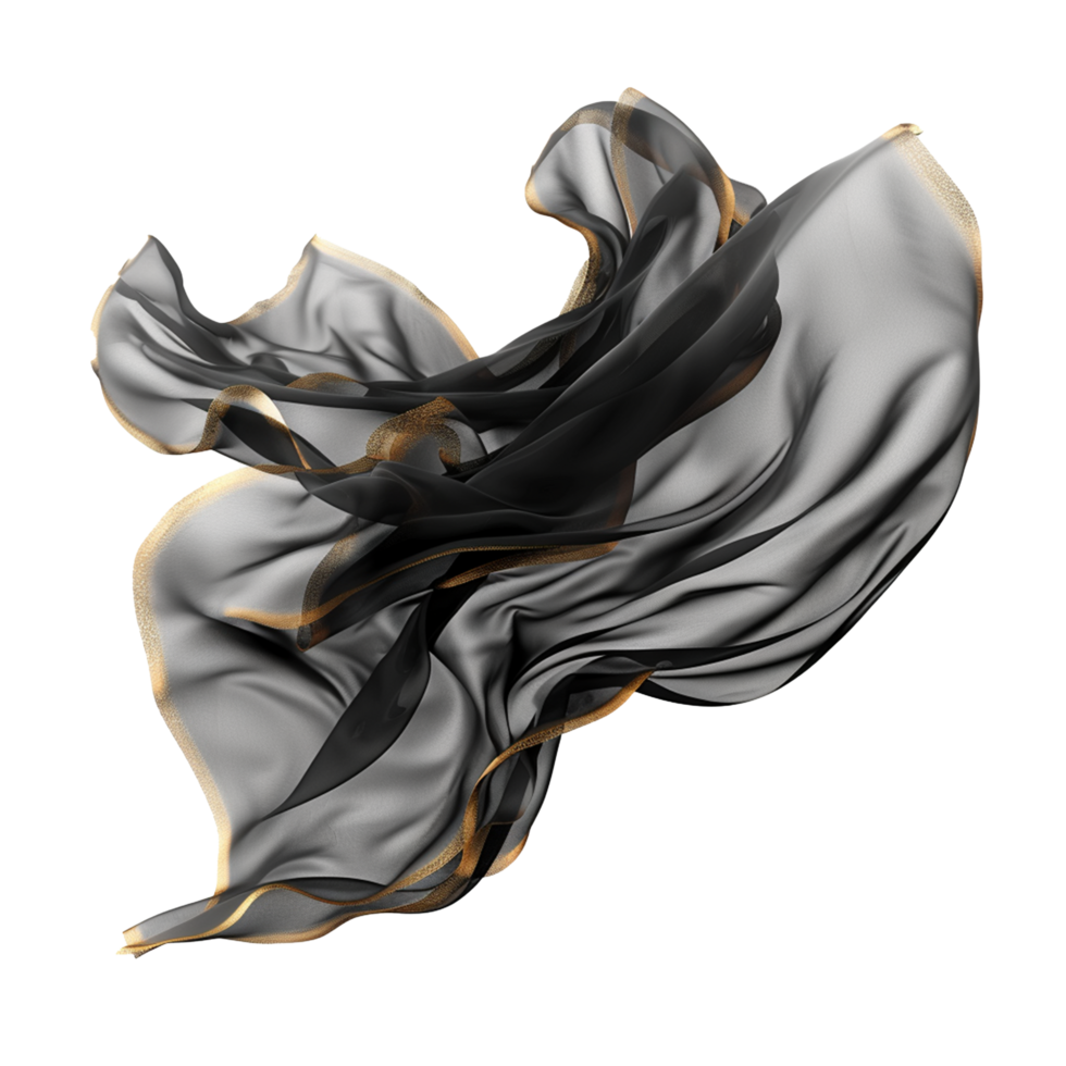 Elegant Black and Gold Sheer Fabric Draped in Airy Motion png