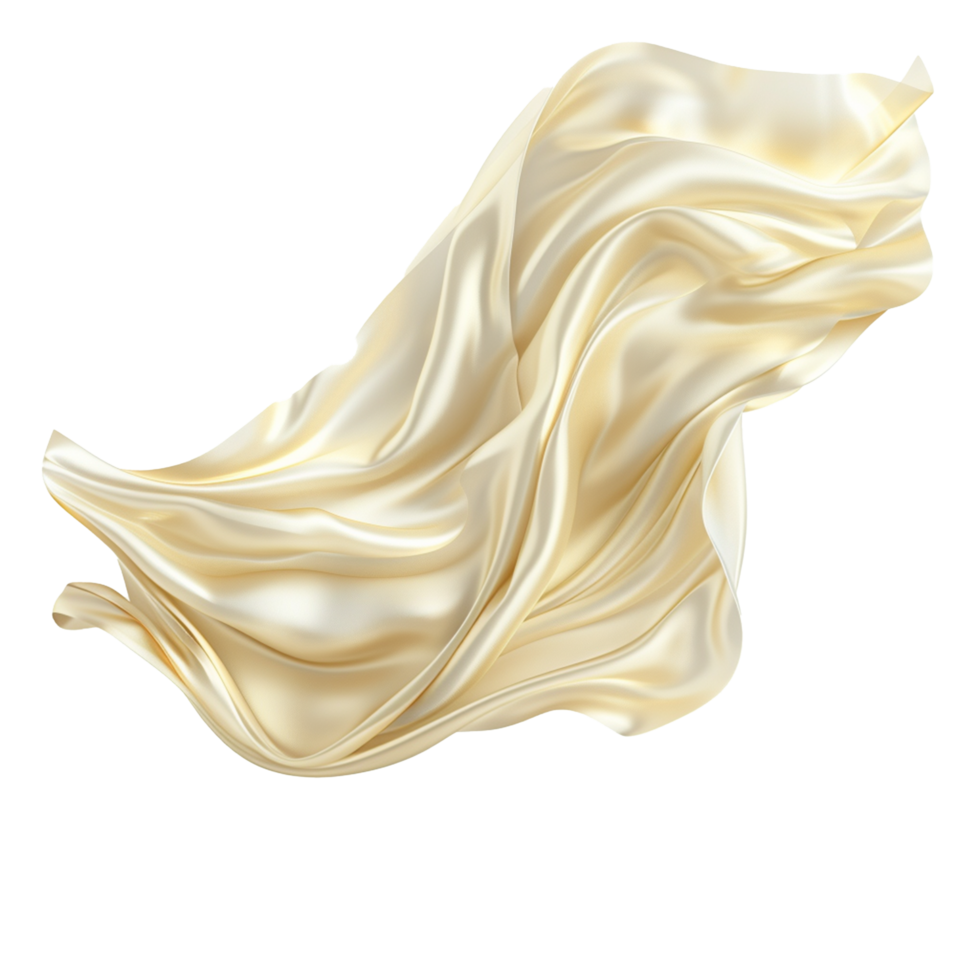 Elegant Flowing Creamy Beige Silk Fabric Swirling in Motion White Background png