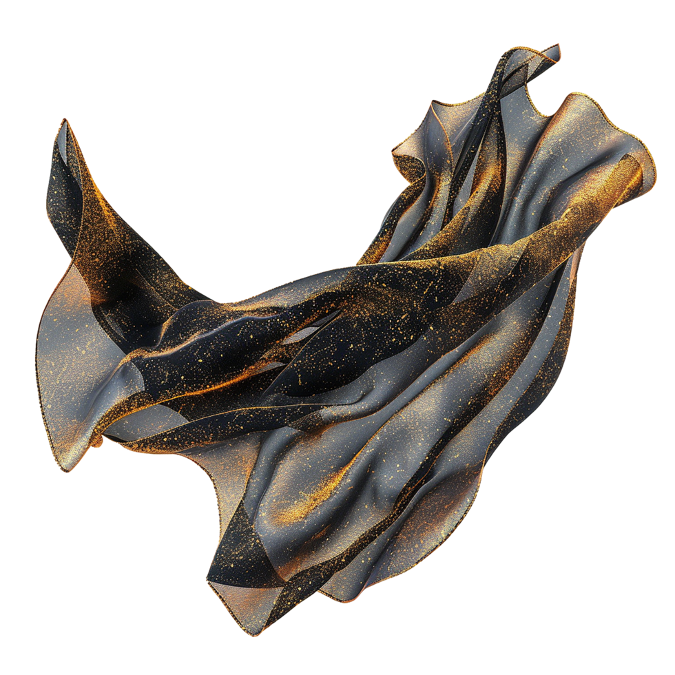 Abstract 3D Render of Elegant Black and Gold Fabric Draped in Motion png