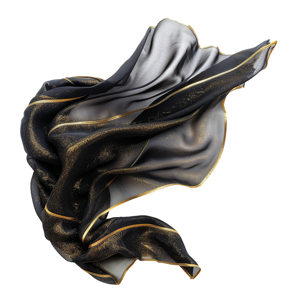 Elegant Black and Gold Fabric Draped in Motion A Stunning Display of Luxurious Texture and Shimmering Detail png