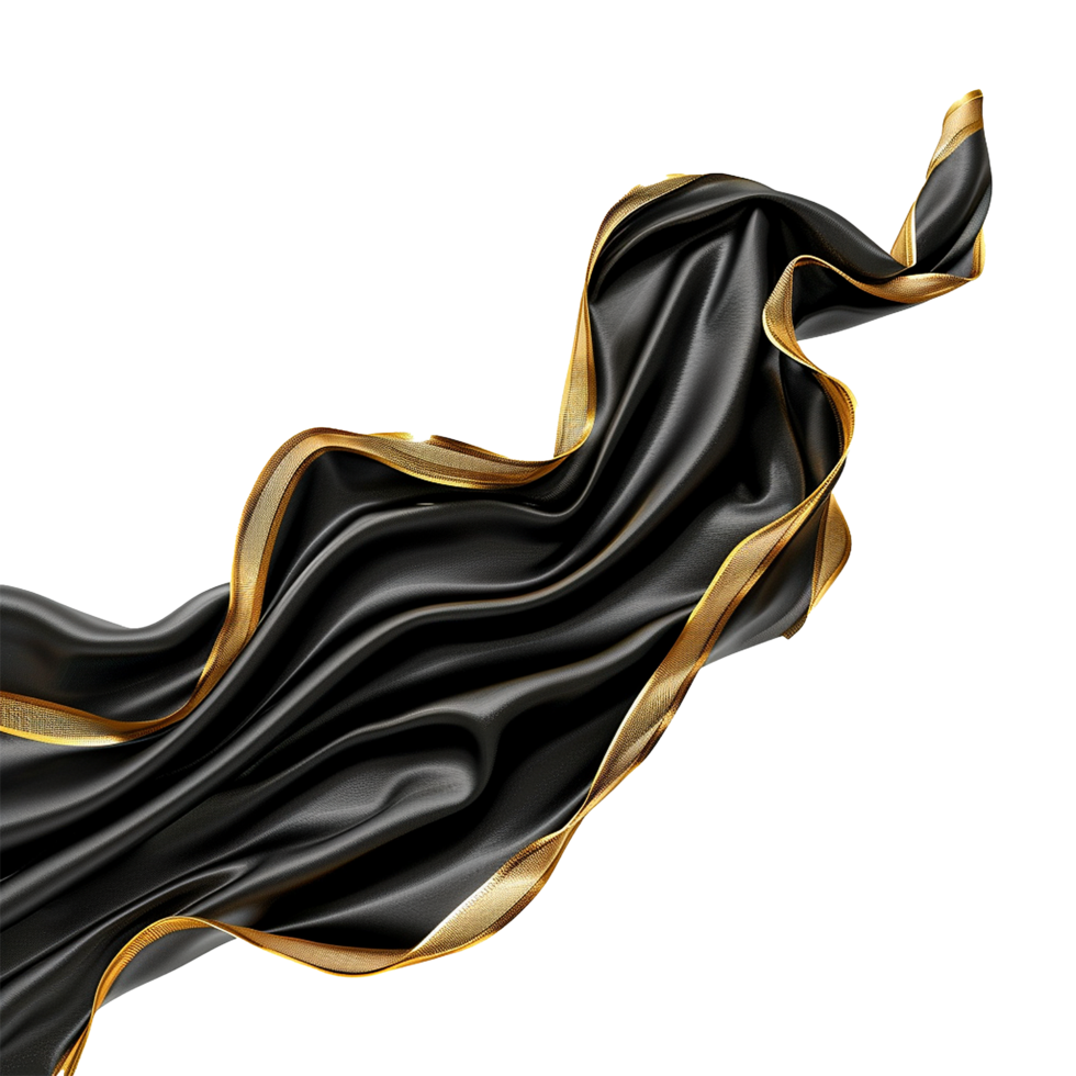 Elegant Black and Gold Silk Drape Abstract Background Design png