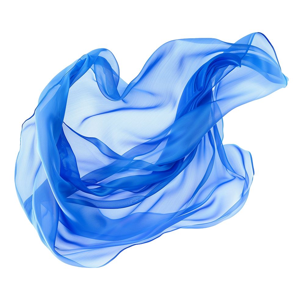 Abstract image of flowing blue silk fabric textile material png