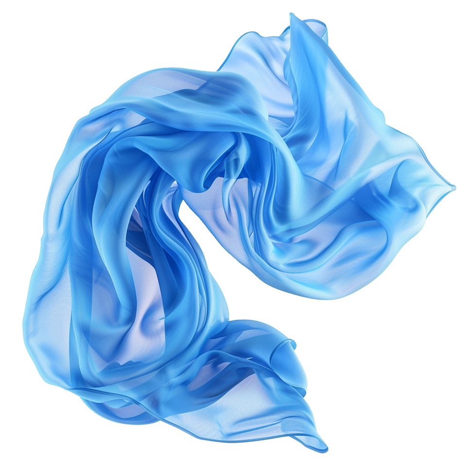 Abstract image of flowing light blue silk fabric textile material in motion png