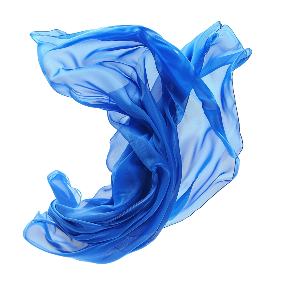 Abstract image of flowing blue silk fabric in motion on white background png