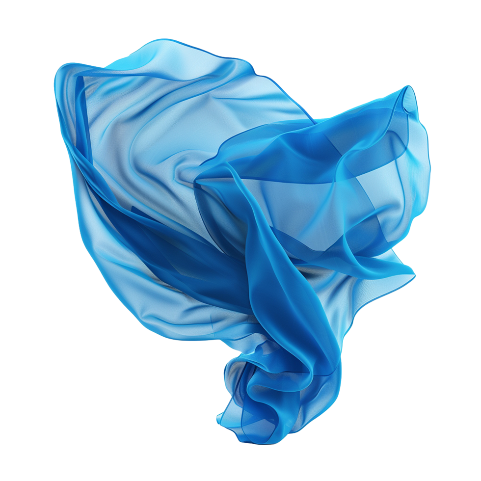 Abstract Blue Fabric Swirling in the Air a 3D Render of a Flowing Sheer Textile png