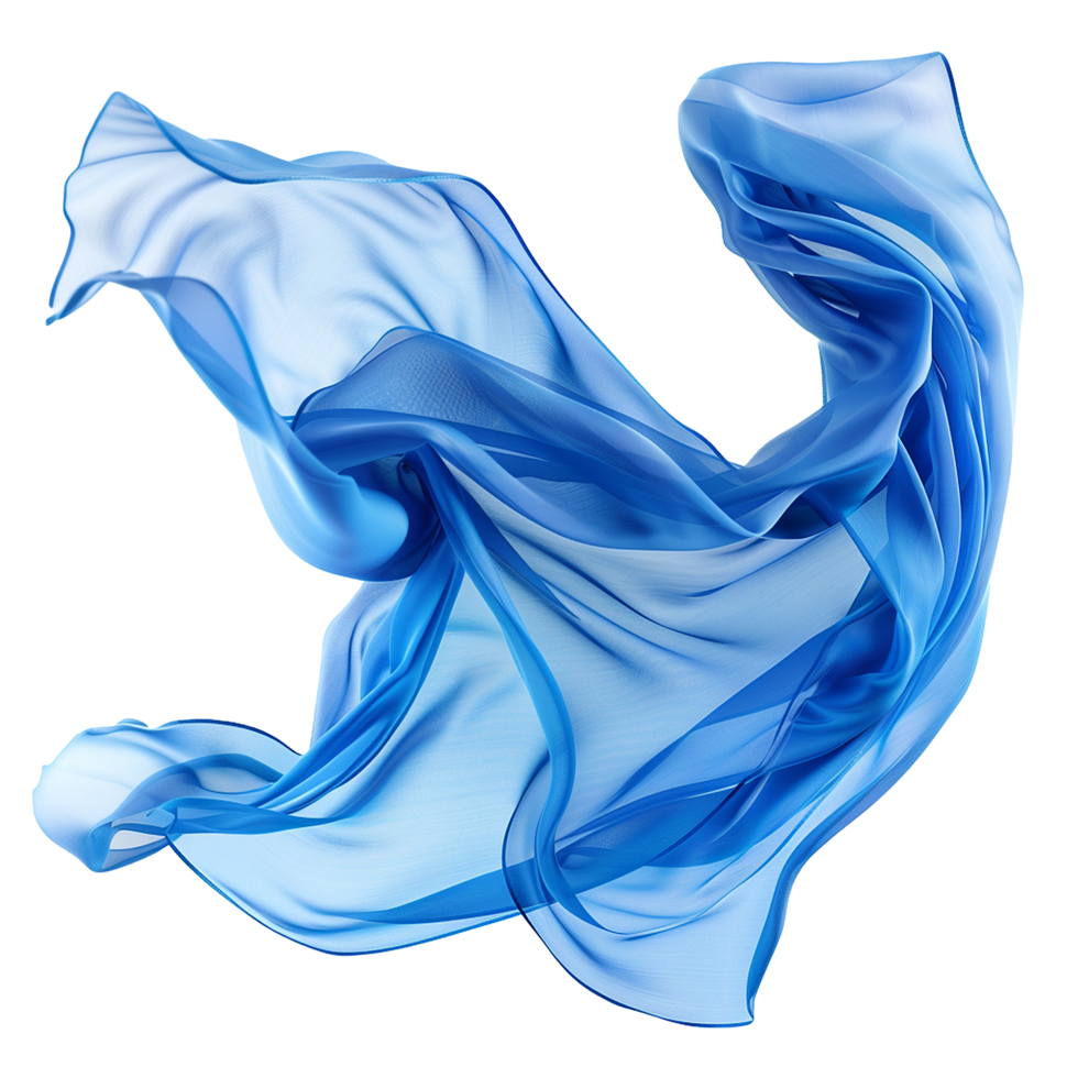blue silk fabric in motion, elegant and graceful textile waves, sheer and lightweight material, dynamic movement, soft and luxurious texture, beautiful drapes and folds, vibrant color png