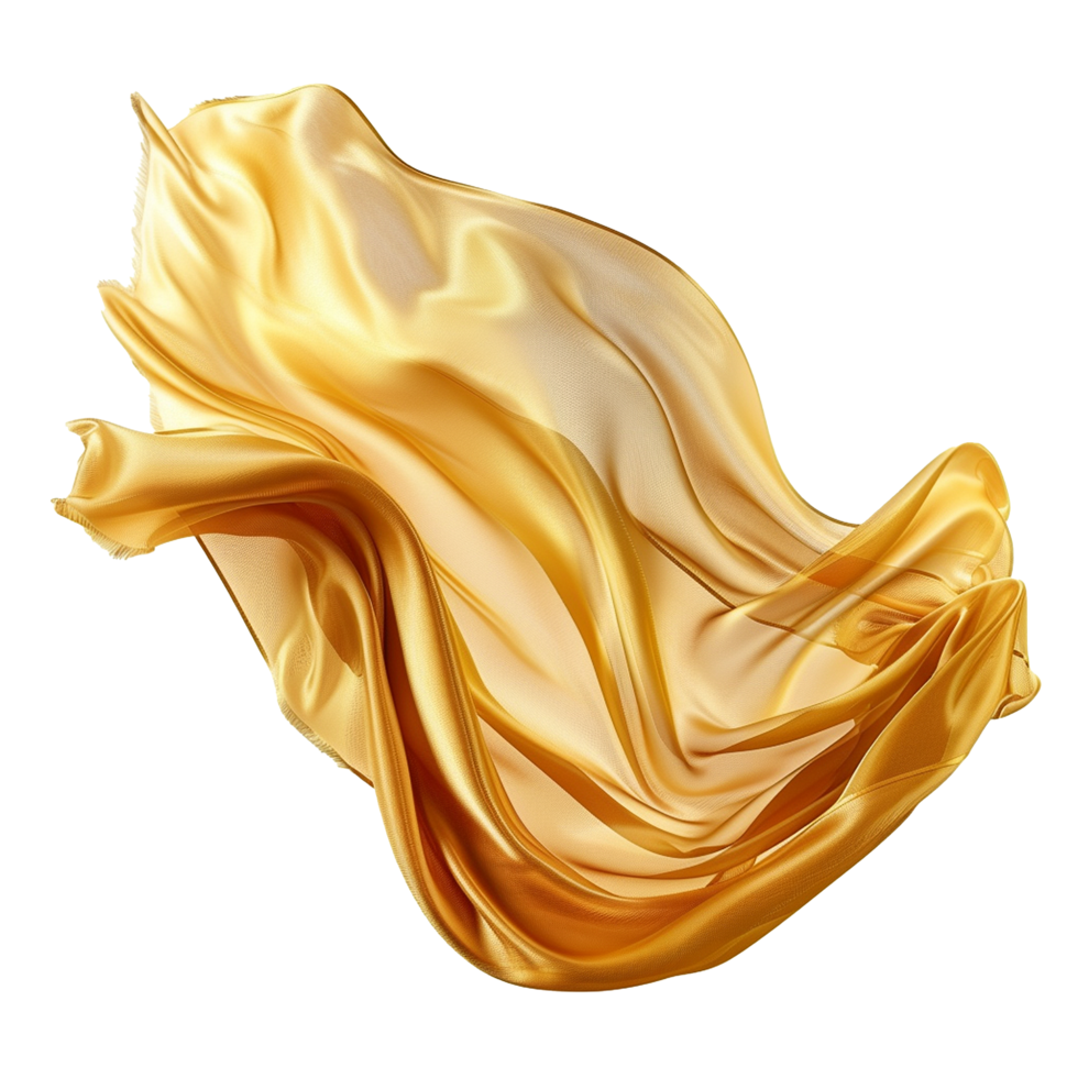 Abstract Golden Silk Fabric Swirling in the Air Elegant Flowing Waves Luxury Texture Background png