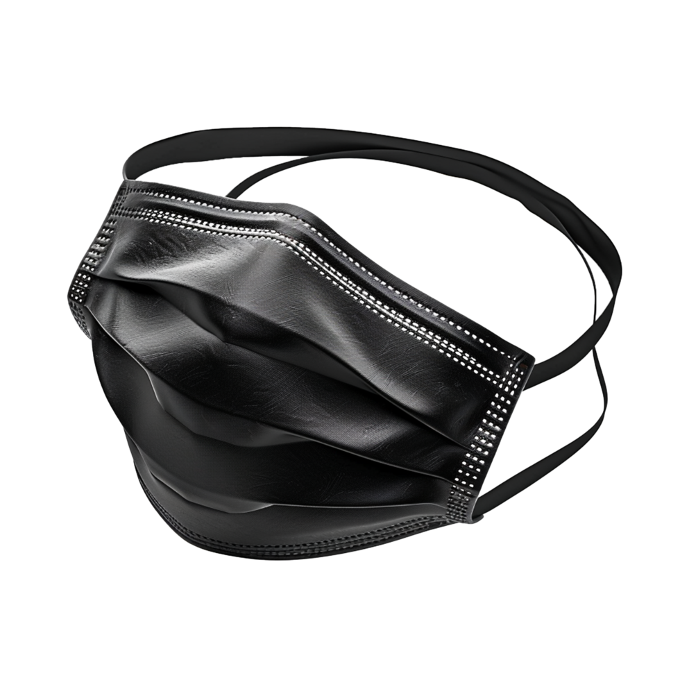 Highquality black disposable face mask with elastic ear loops, 3D rendering illustration png