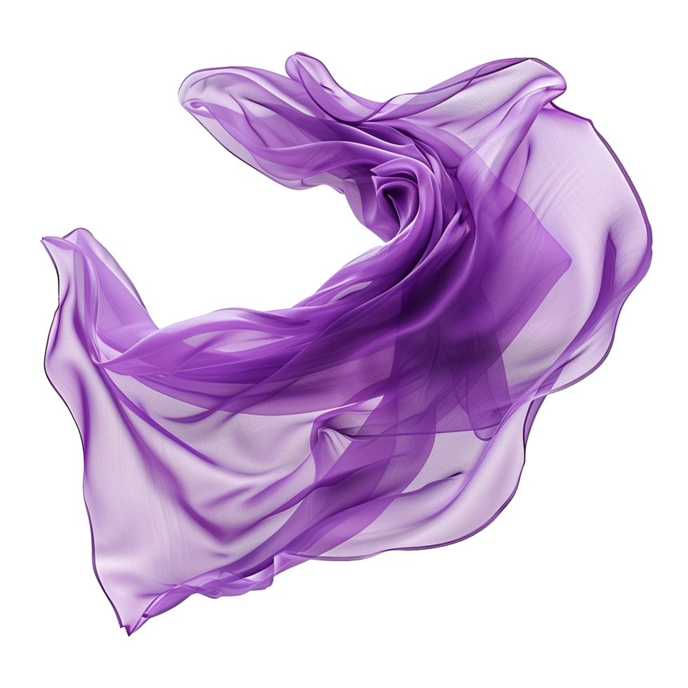 Abstract image of flowing purple chiffon fabric textile in motion, elegant and luxurious design, soft and delicate silk material, light and airy texture png