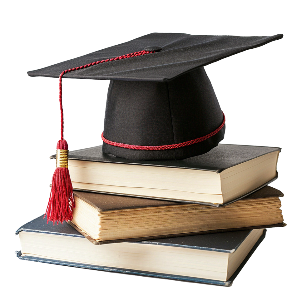 A Graduation Cap Resting on a Stack of Books Symbolizing Education and Academic Achievement png