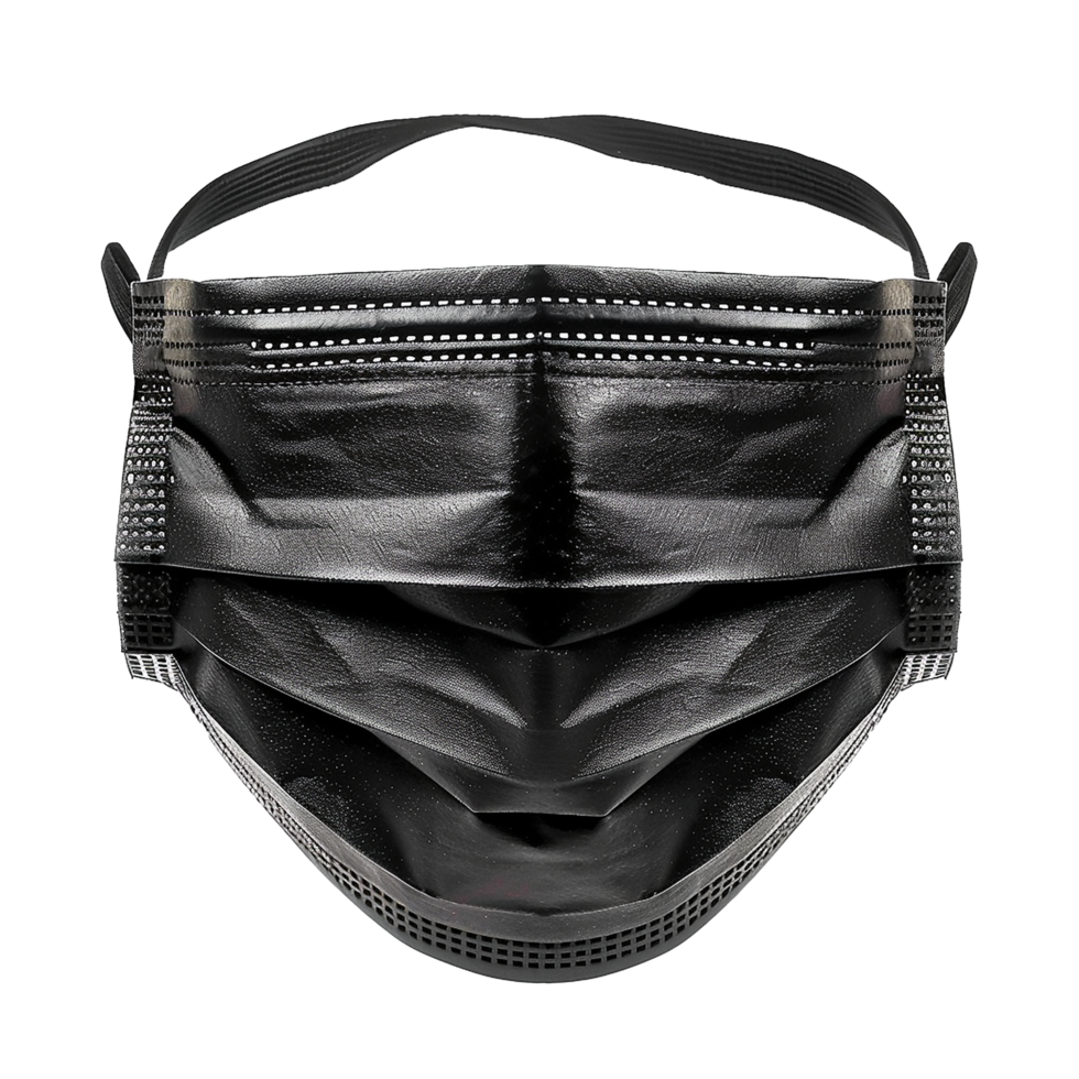 Black Disposable Face Mask with Ear Loops and Perforated Edges Detailed Close Up View png