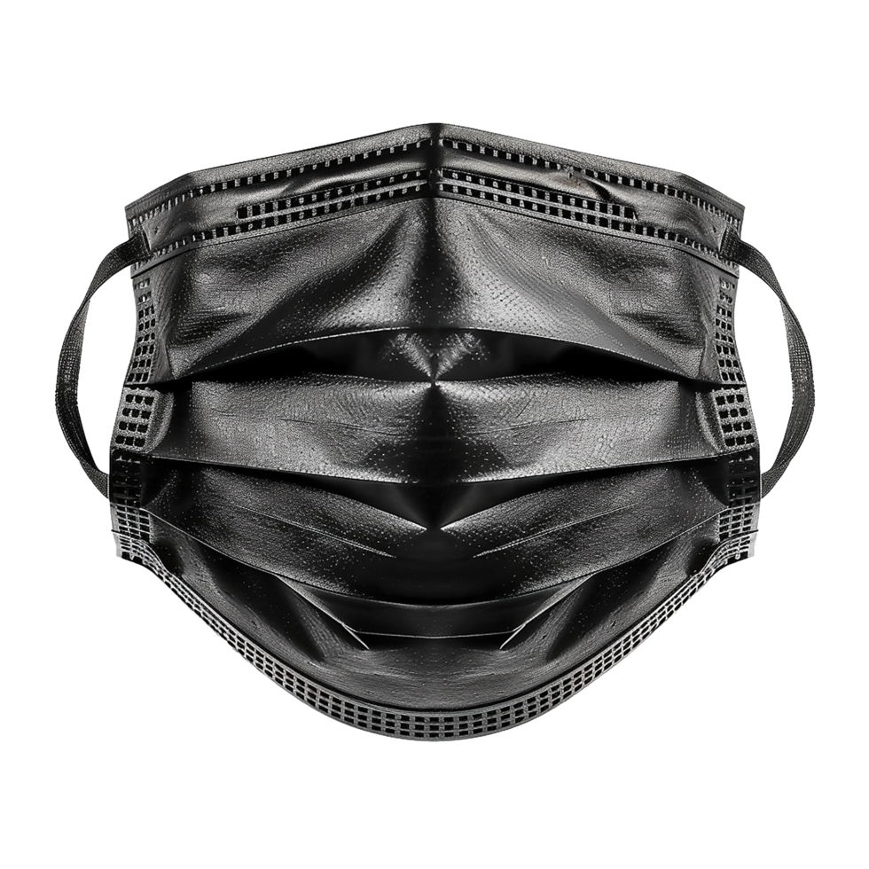 A Detailed Close Up View of a Black Disposable Face Mask png