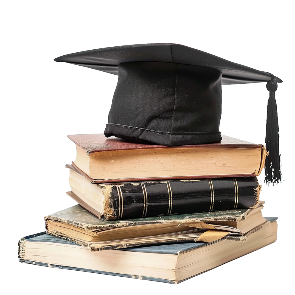 A Graduation Cap Resting on a Stack of WellLoved Old Books Symbolizing Education and Learning png