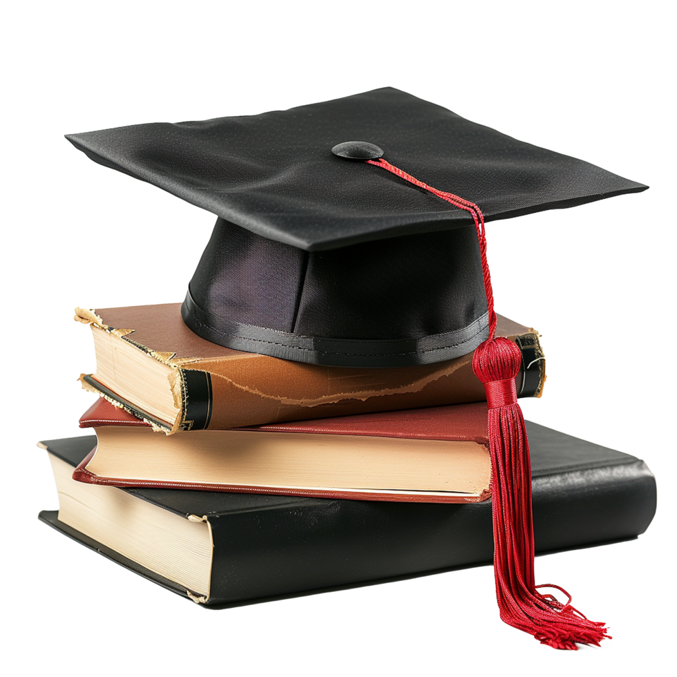 Graduation Cap Atop Stack of Books Representing Education Knowledge png