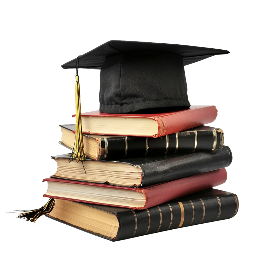 A Graduation Cap Resting on a Stack of Old Books Symbolizing Education and Knowledge png