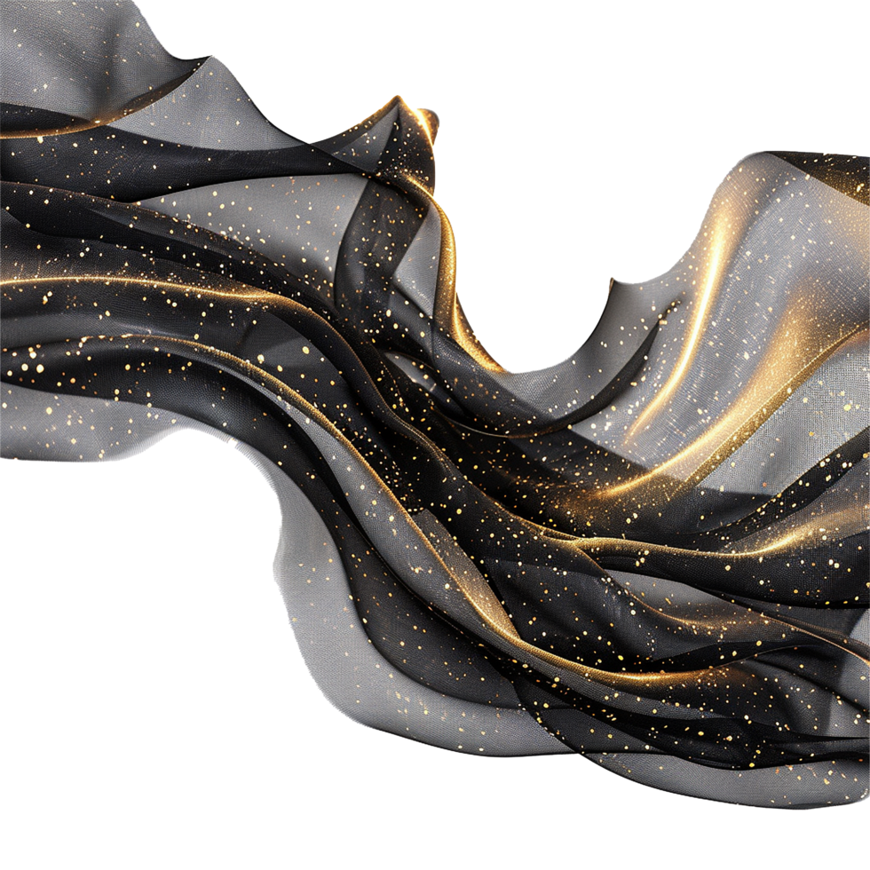 Elegant Black and Gold Fabric Drape with Glittering Texture png