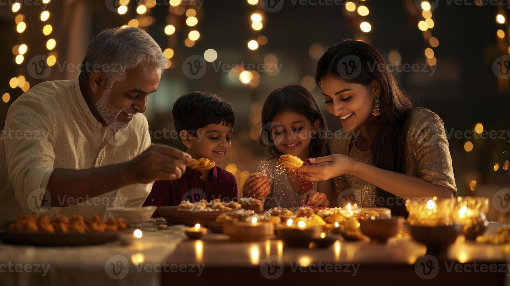A family enjoying a diwali dinner together photo