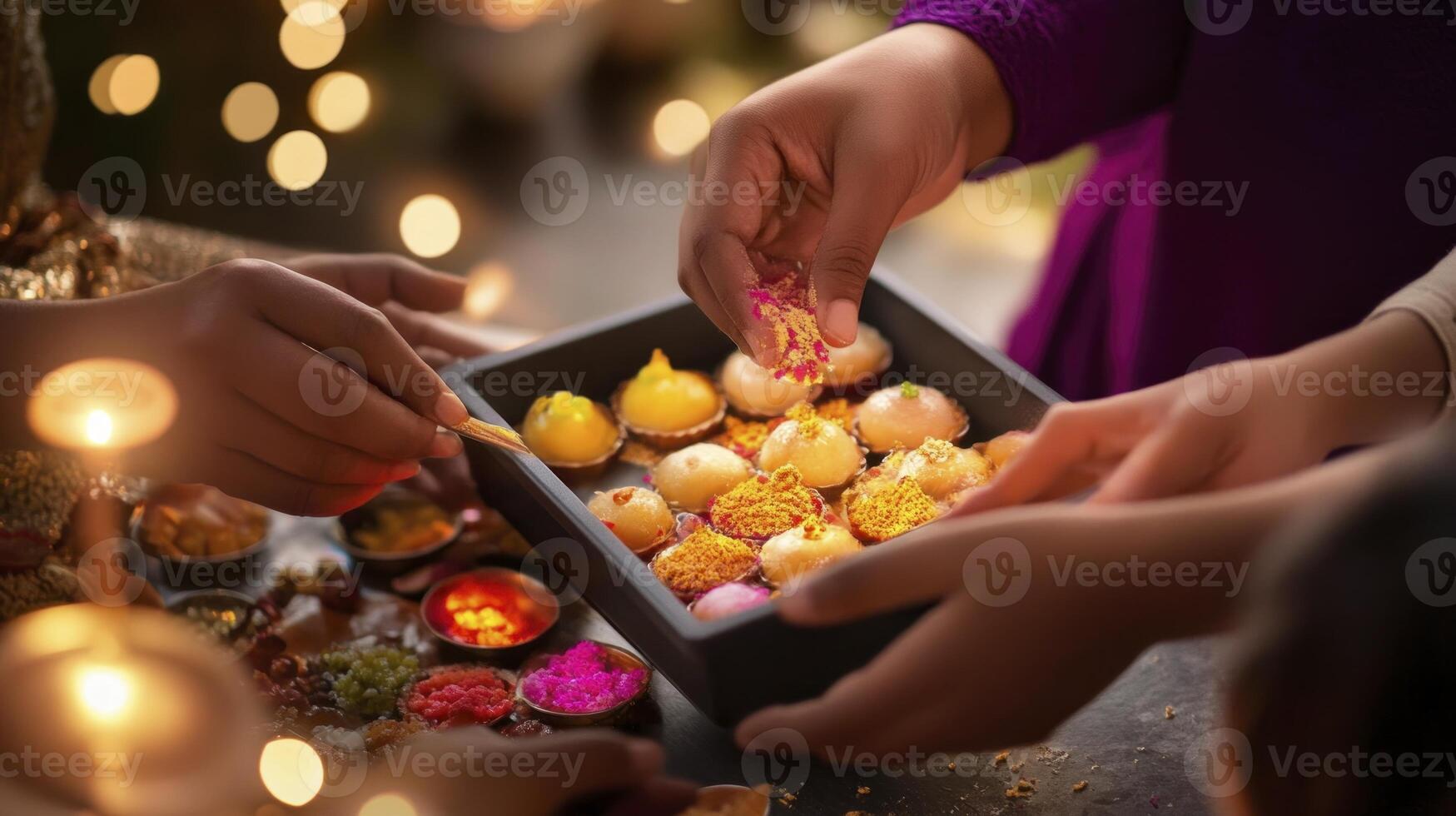 People are holding small boxes of food and candles photo