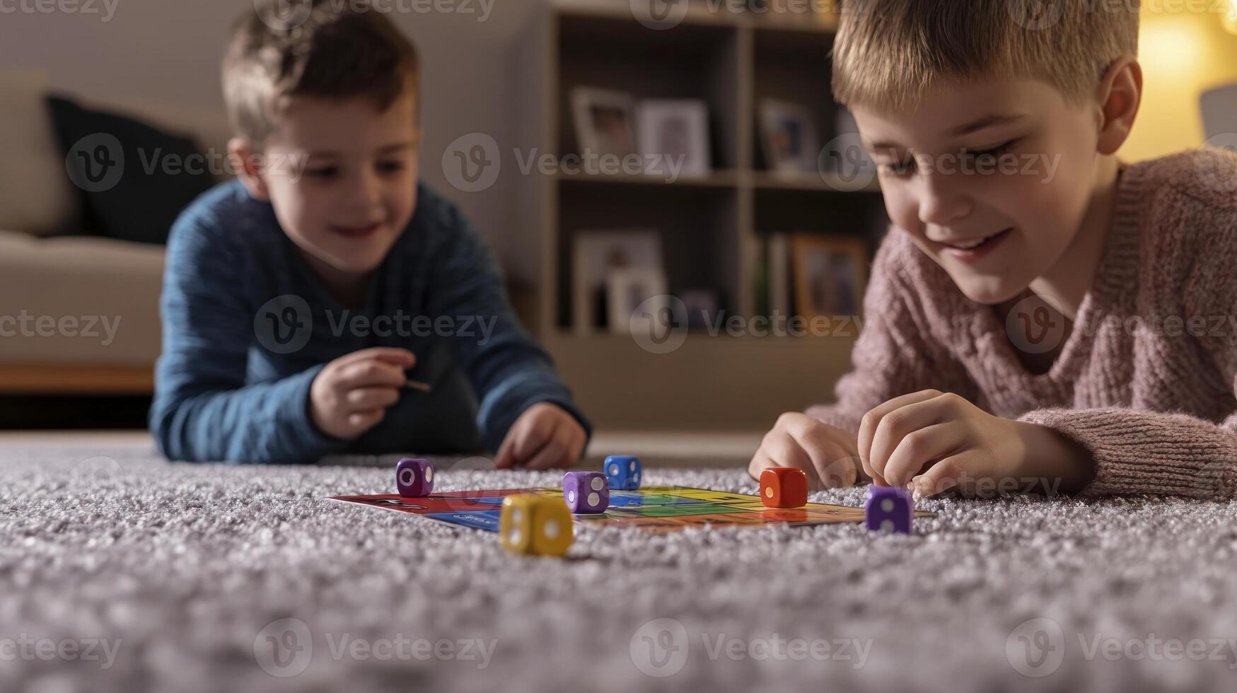 Two boys playing a board game on the floor photo