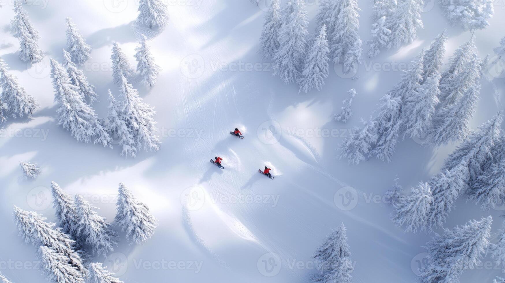 Two people are skiing down a snowy mountain photo
