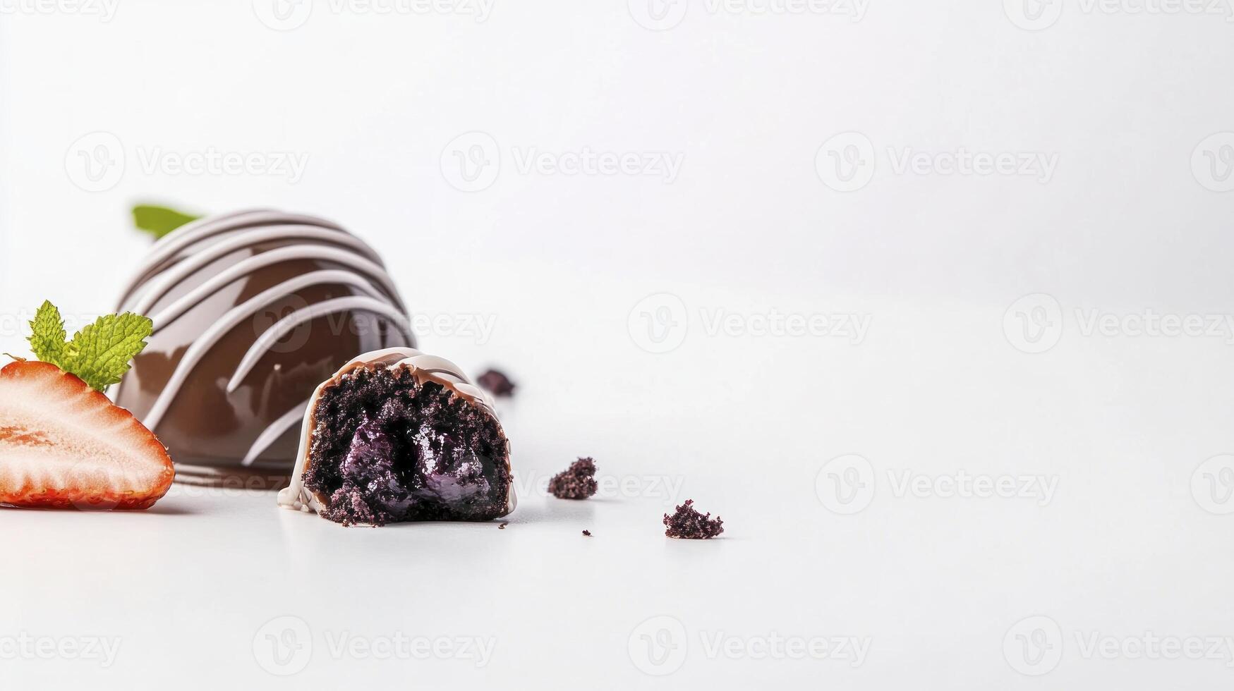 A chocolate covered strawberry with a bite taken out of it photo